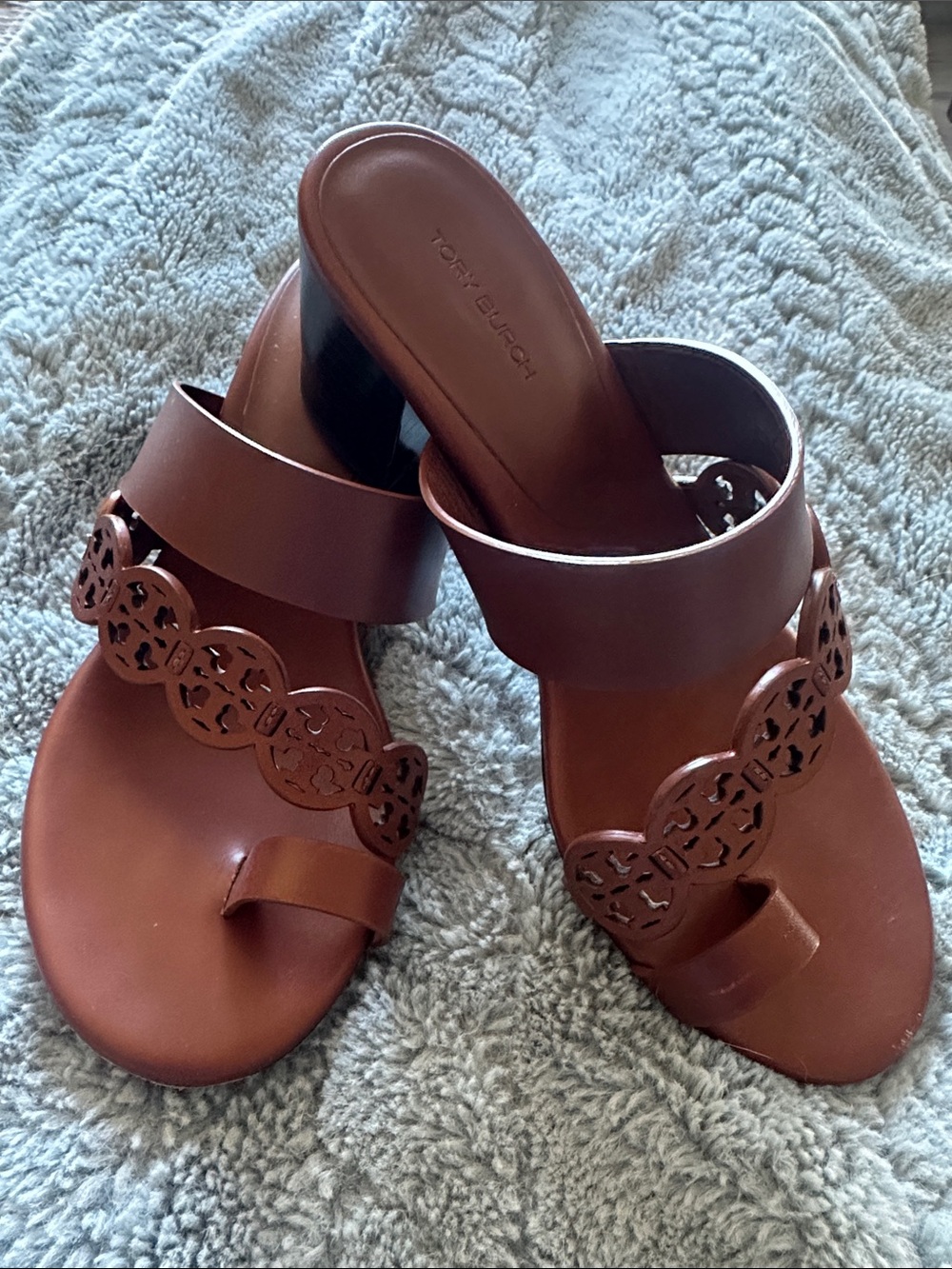Tory Burch, tiny Miller toe logo, chestnut, brown sandals